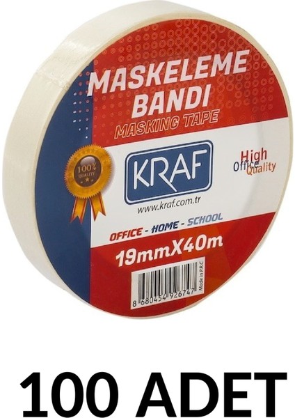 100 Adet Maskeleme Bandı 19 mm x 40 Metre Kağıt  Bant