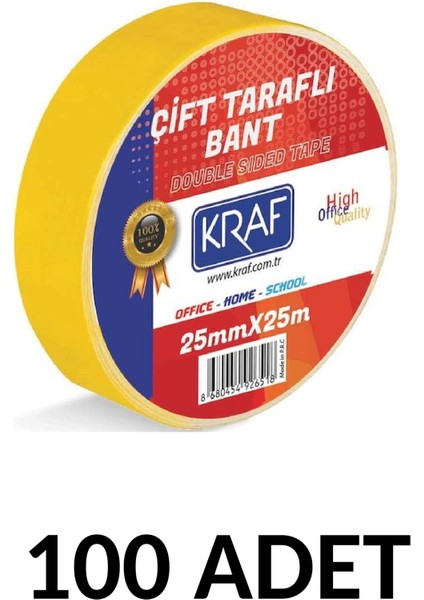 100 Adet 25 mm x 25 Metre Çift Taraflı Bant