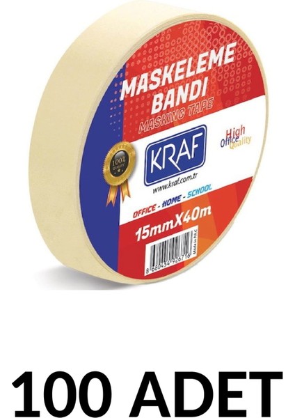 100 Adet Maskeleme Bandı 15 mm x 40 Metre Kağıt Bant