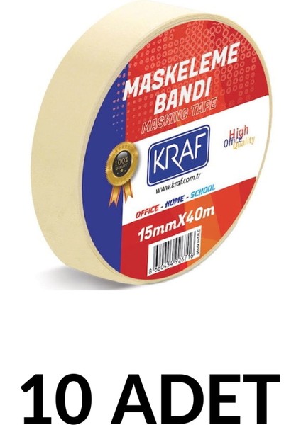 10 Adet Maskeleme Bandı 15 mm x 40 Metre Kağıt Bant