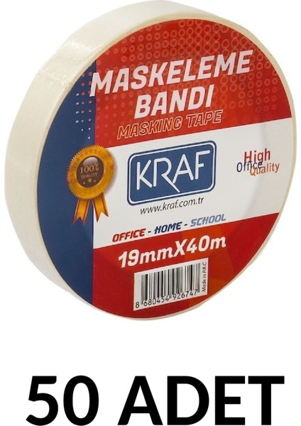 50 Adet Maskeleme Bandı 19 mm x 40 Metre Kağıt Bant