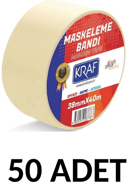 50 Adet Maskeleme Bandı 38 mm x 40 Metre Kağıt Bant