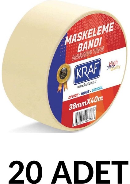20 Adet Maskeleme Bandı 38 mm x 40 Metre Kağıt Bant