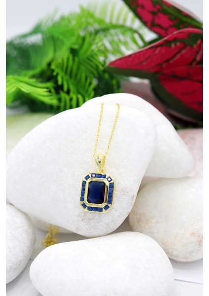 Safir Taşlı 925 Ayar Gümüş Kadın Kolye 201022212
