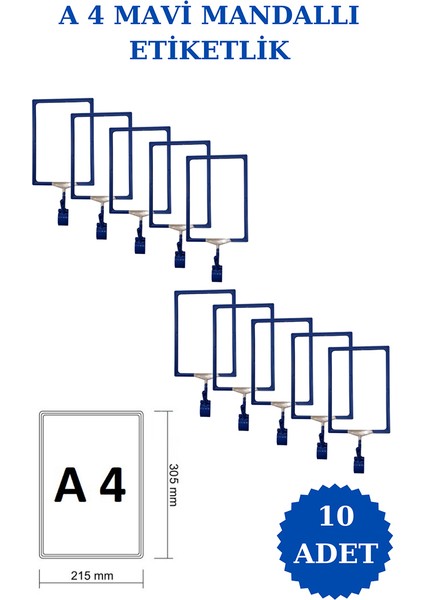 İstanbul Manken 10 Adet A5 Mandallı Raf Etiketi Sepet Etiketi Çerçeveli Etiketlik Eşek Askılık Etiketi