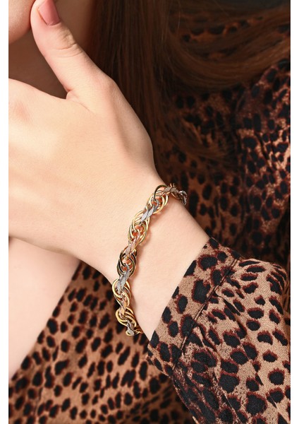 14 Ayar Altın Günlük Hallow Bileklik Üç Renk modelleri