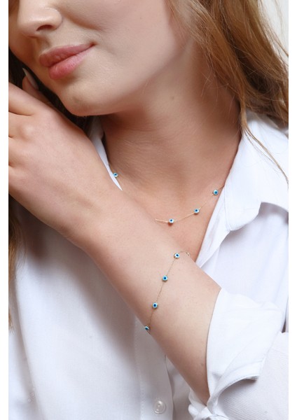 14 Ayar Altın Nazar Göz Kolye Tamamı Gözlü 45 cm modelleri