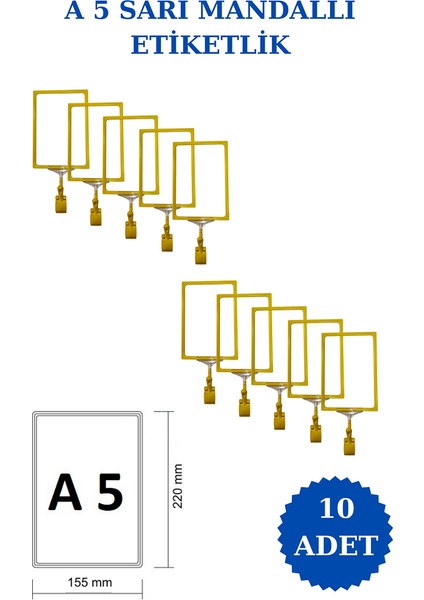 10 Adet A5 Mandallı Raf Etiketi Sepet Etiketi Çerçeveli Etiketlik Eşek Askılık Etiketi