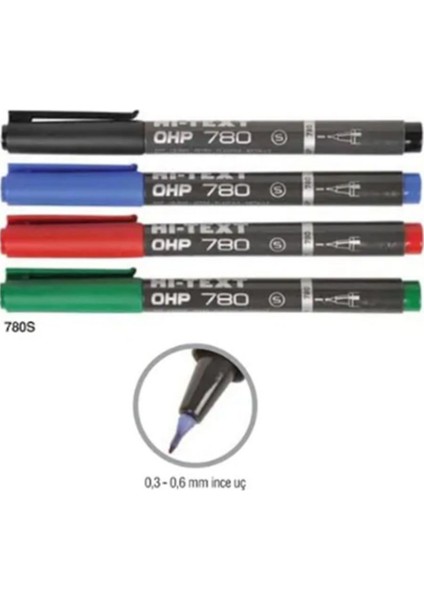 Hi-Text 12 Adet Ohp Asetat Kalemi Siyah 780-SM S Ince Uçlu Permanent fiyatları
