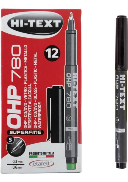 Hi-Text 12 Adet Ohp Asetat Kalemi Siyah 780-SM S Ince Uçlu Permanent modelleri