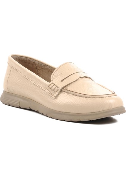 23163 Kadın Bej Deri Loafer Ayakkabı