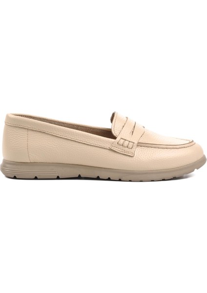 23163 Kadın Bej Deri Loafer Ayakkabı