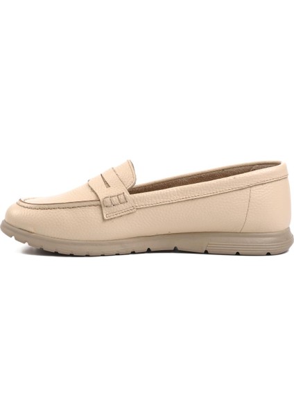 23163 Kadın Bej Deri Loafer Ayakkabı