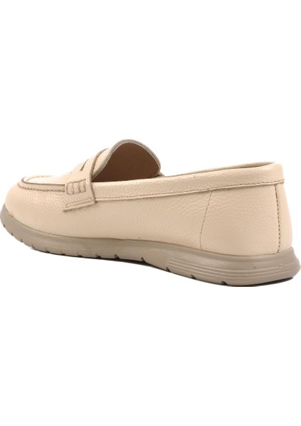 23163 Kadın Bej Deri Loafer Ayakkabı
