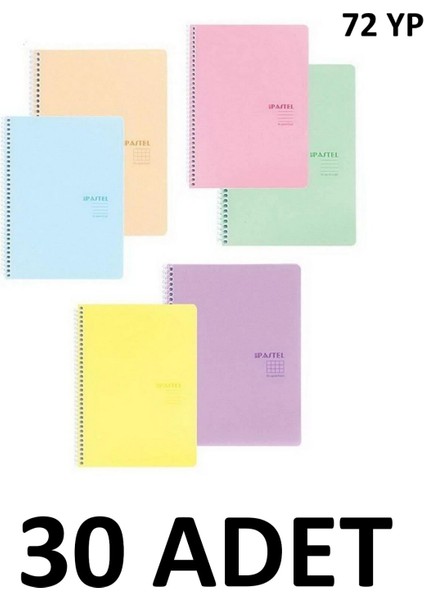 30 Adet A4 Pastel Show Spiralli 72 Yaprak Çizgili Defter
