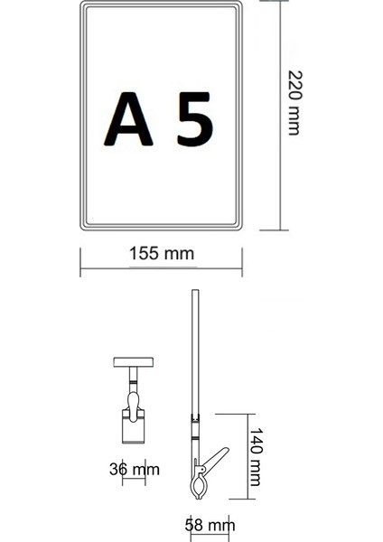 5 Adet A5 Mandallı Raf Etiketi Sepet Etiketi Çerçeveli Etiketlik Eşek Askılık Etiketi