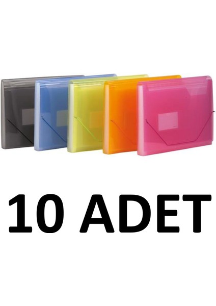 10 Adet Körüklü Dosya Lastikli 13 Cepli A4 Karışık Renk