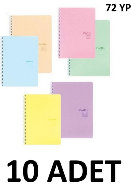 10 Adet A4 Pastel Show Spiralli 72 Yaprak Çizgili Defter