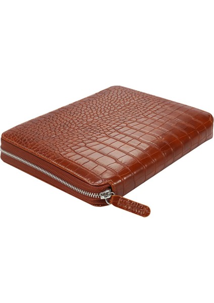 Victoria's Journals Croco Zipper Folder Defter Kahverengi Çizgili