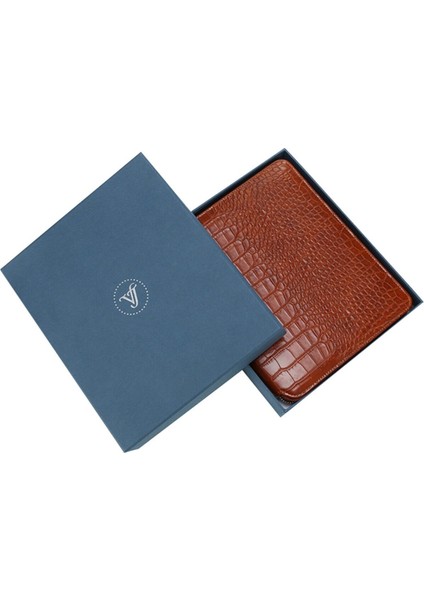 Victoria's Journals Croco Zipper Folder Defter Kahverengi Çizgili