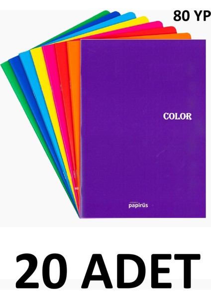 20 Adet A4 Colornote Tel Dikişli 80 Yaprak Kareli Defter