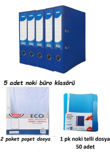Eco Ofis Seti 5 Li Geniş Mavi Klasör+50 Li Telli Dosya+ 100 Lü Poşet Dosya