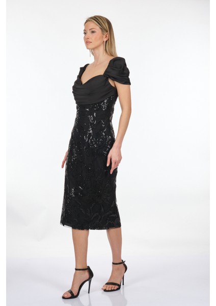Payetli Düşük Kol Siyah Kadın Abiye 2115691 fiyatları
