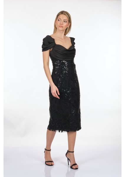 Payetli Düşük Kol Siyah Kadın Abiye 2115691 modelleri