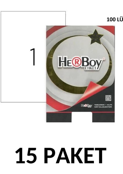 15 Paket HB-1000 210 x 297 mm Lazer Etiket ( A4 Etiket ) 100LÜ