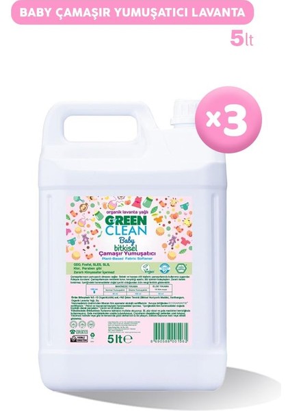 Green Clean Baby Bitkisel Çamaşır Yumuşatıcı Lavanta Yağlı 5 Lt x 3