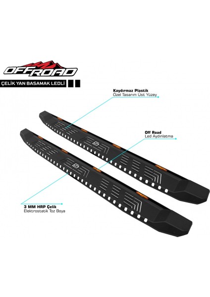Off Road Mercedes X-Class Çelik Yan Basamak 205 cm Ledli V1 2018 Üzeri