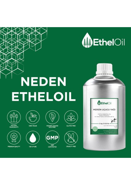 Mersin Uçucu Yağı - Etheloil - 5 kg - %100 Saf ve Doğal Uçucu Yağ - Üretici Firma, Yüksek Kalite, Toptan Satış - Myrtle Essential Oil - Myrtus Communisl. indirimleri