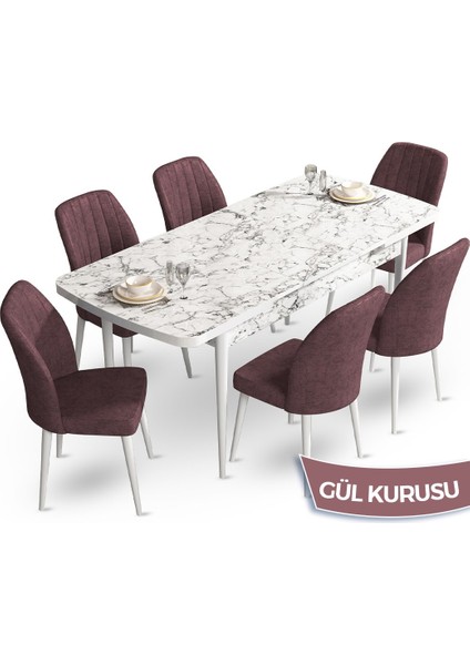 Concept Teo Serisi 80X132 Açılabilir Beyaz Mermer Desen Mutfak Masası Takımı ve 6 Sandalye fiyatları