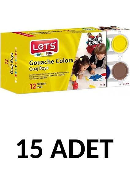 15 Adet  12 Renk x 25 ml  Guaj Boya