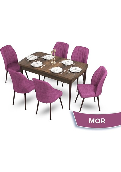 Concept Mun Serisi, 80X132 Açılabilir Mdf Barok Ahşap Desen Mutfak Masası Takımı 6 Sandalye