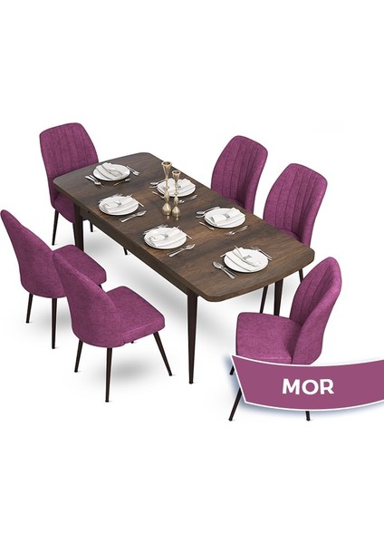 Concept Mun Serisi, 80X132 Açılabilir Mdf Barok Ahşap Desen Mutfak Masası Takımı 6 Sandalye