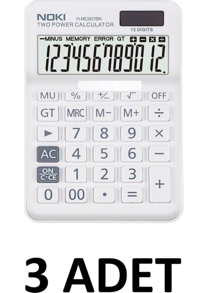 3 Adet H-MC007BN Hesap Makinesi 12 Hane Beyaz