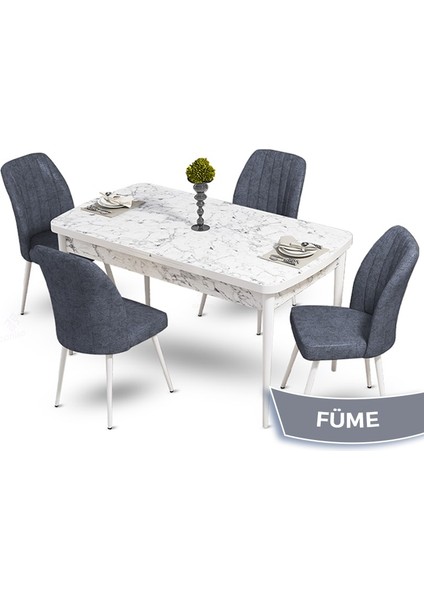 Concept Mun Serisi, 80X132 Açılabilir Mdf Beyaz Mermer Desen Mutfak Masası Takımı, 4 Sandalye