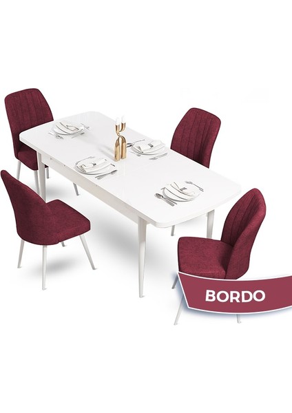 Concept Mun Serisi, 80X132 Açılabilir Mdf Beyaz Mutfak Masası Takımı, 4 Sandalye