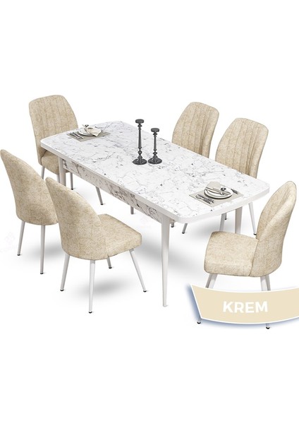 Concept Mun Serisi, 80X132 Açılabilir Mdf Beyaz Mermer Desen Mutfak Masası Takımı 6 Sandalye fiyatları