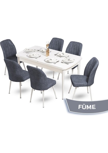 Concept Mun Serisi 80X132 Açılabilir Mdf Beyaz Mutfak Masası Takımı 6 Sandalye
