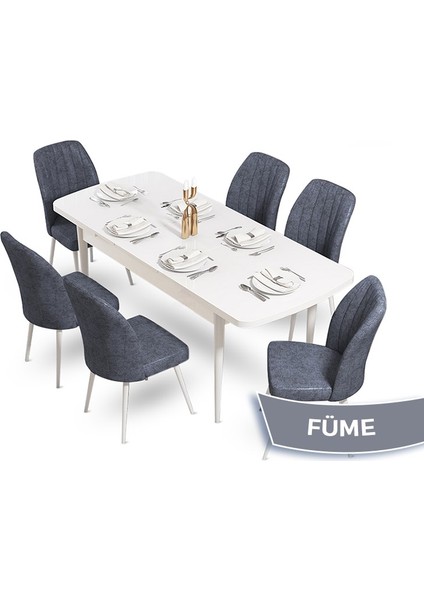 Concept Mun Serisi 80X132 Açılabilir Mdf Beyaz Mutfak Masası Takımı 6 Sandalye