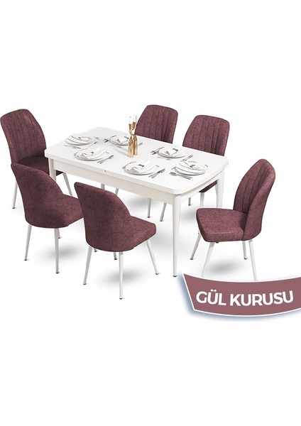 Concept Mun Serisi 80X132 Açılabilir Mdf Beyaz Mutfak Masası Takımı 6 Sandalye