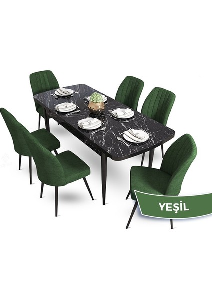 Concept Mun Serisi, 80X132 Açılabilir Mdf Siyah Mermer Desen Mutfak Masası Takımı 6 Sandalye fiyatları