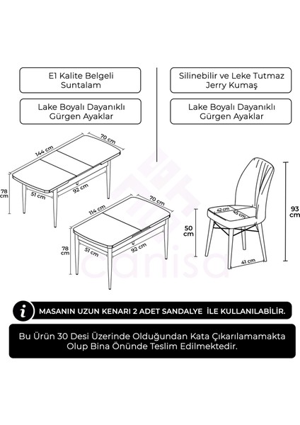 Canisa Concept Fer Serisi 70X114 Açılabilir Siyah Mermer Desen Mutfak Masa Takımı 4 Sandalye