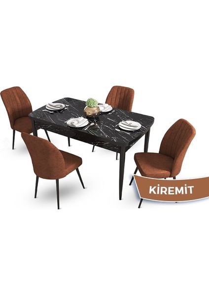 Concept Mun Serisi, 80X132 Açılabilir Mdf Siyah Mermer Desen Mutfak Masası Takımı 4 Sandalye