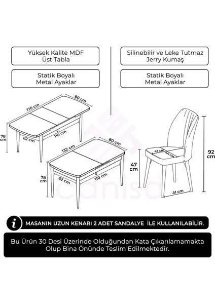 Concept Mun Serisi, 80X132 Açılabilir Mdf Siyah Mermer Desen Mutfak Masası Takımı 4 Sandalye