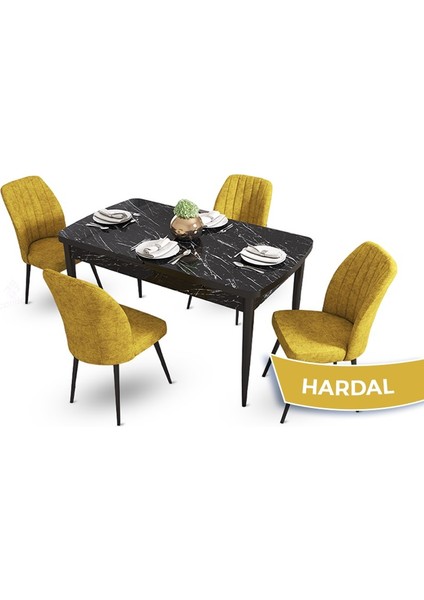 Concept Mun Serisi, 80X132 Açılabilir Mdf Siyah Mermer Desen Mutfak Masası Takımı 4 Sandalye