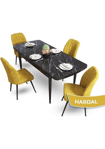 Concept Mun Serisi, 80X132 Açılabilir Mdf Siyah Mermer Desen Mutfak Masası Takımı 4 Sandalye fiyatları