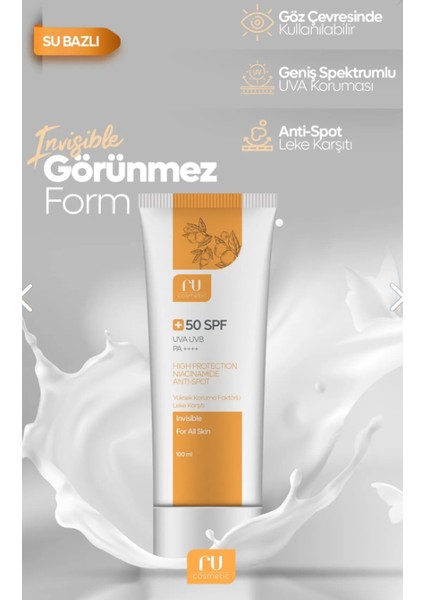 50SPF Leke Karşıtı Nemlendiricili Yüksek Korumalı Nıacınamıde Tüm Ciltler İçin Güneş Kremi 100 ml RU8946